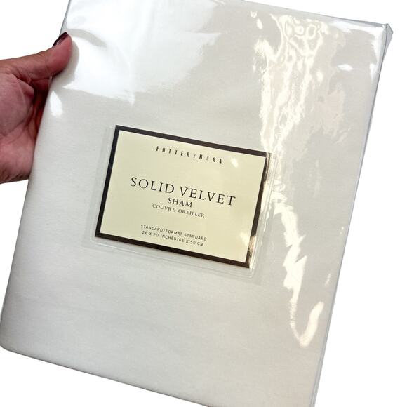 Lot of 2 Pottery Barn Solid Velvet Sham Pillow Cases Standard Cream Cotton - Picture 1 of 5